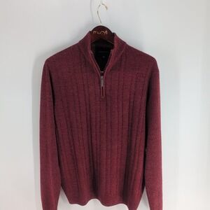 Geoffrey Beene Quarter Zip Stand Collared Ribbed Pullover‎ Sweater Maroon Size L